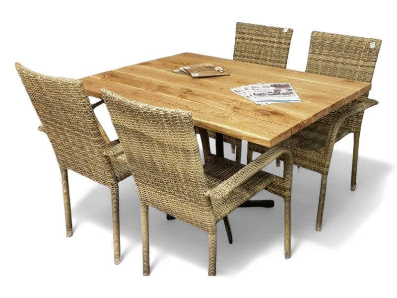 EGETRÆ Planke bord 130cm + 4 stol