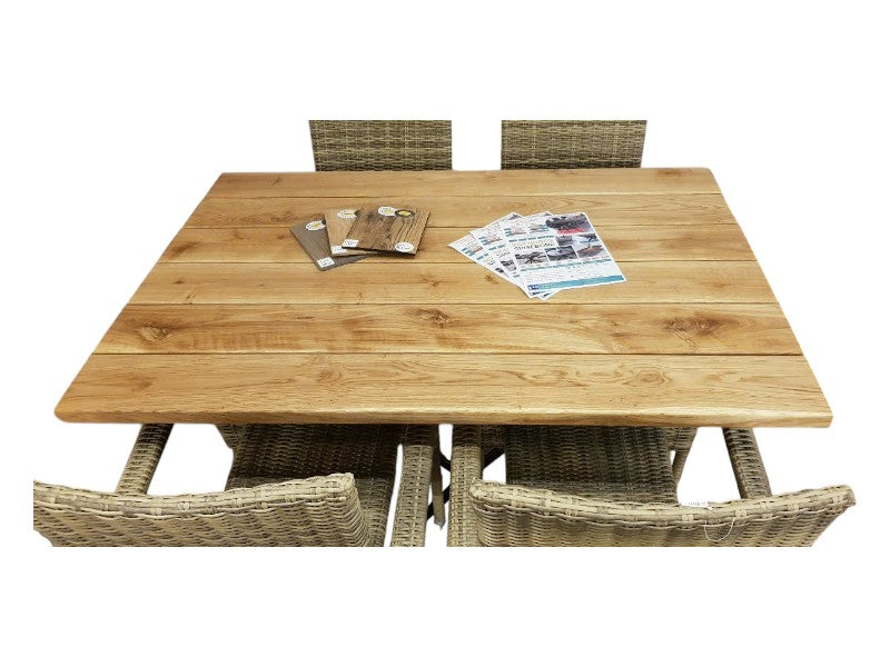 EGETRÆ Planke bord 130cm + 4 stol