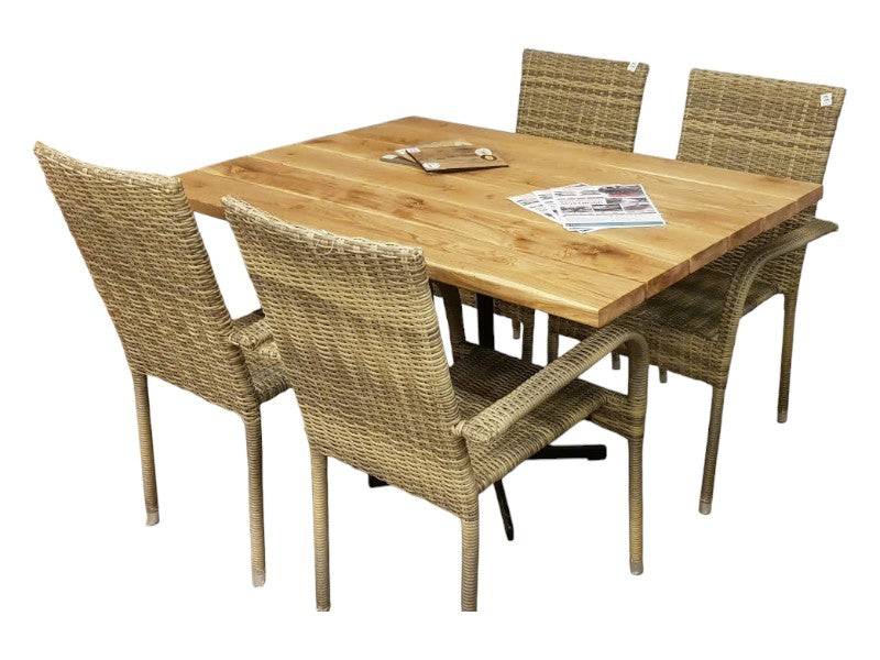 EGETRÆ Planke bord 130cm + 4 stol