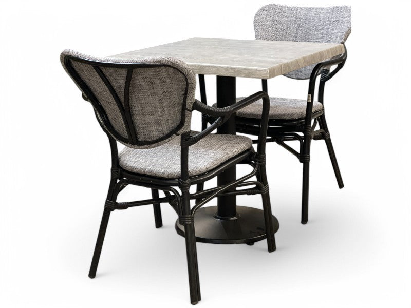 Laminat marmor struktur havebord og 2 Colmar stole, grå