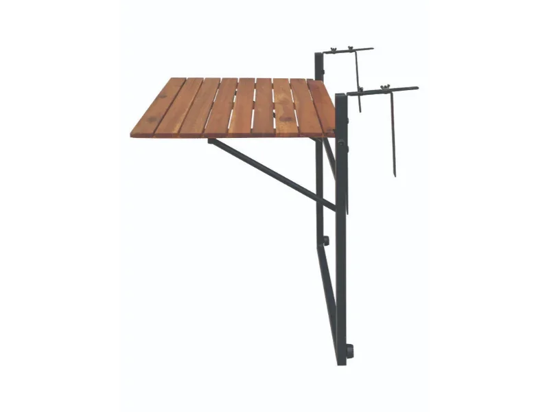 Altanbord i træ og metal med sort stel, ideel til altan eller terrasse