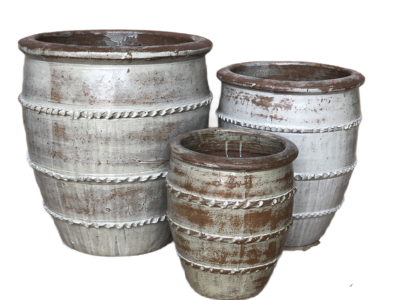 Have krukke SANTORINI rustik hvid creme glaseret