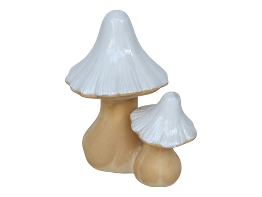 HAVEFIGUR- GLASERET SVAMPE  Ø25X18X28CM HVID