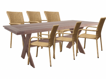 SALFORD Akacie Havebord 200cm og 6 stabels havestole
