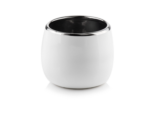 Mabella Urtepotte keramik - Sølv kant / blankt hvid farvet